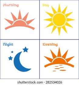 Sun and Moon morning day evening night handdrawn vector icon set