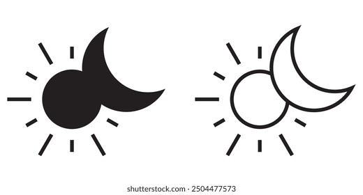 Sun and moon in the morning, noon, night. Icons on a white background. Daytime transparency logo design. Vector illustration eps10