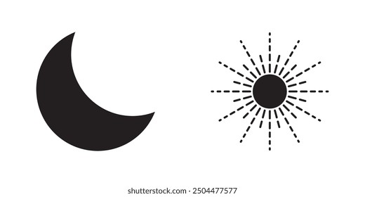 Sun and moon in the morning, noon, night. Icons on a white background. Daytime transparency logo design. Vector illustration eps10