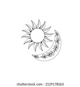 Sol y Luna. Místico. Ilustración de Boho.