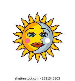Sol e Lua se Opõem Ícone, Símbolo Colorido de Dia e Noite