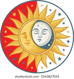 Sol e Lua se Opõem Ícone, Símbolo Colorido de Dia e Noite