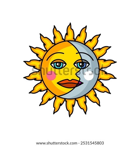Sun and Moon Opposing Each Other Icon, Colorful Symbol of Day and Night