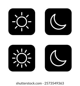 Sun and moon outline icon on black square. Day and night weather forecast sign symbol