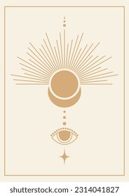 Sun and moon printed illustration poster. Tarot card