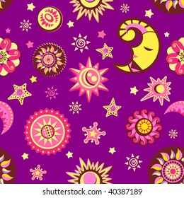 Sun and moon seamless pattern