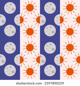 Sun and moon seamless pattern background