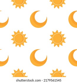 sun and moon seamless pattern on white background