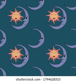sun and moon seamless pattren.Space Galaxy constellation seamless pattern print could be used for textile, zodiac star yoga mat, phone case.