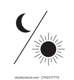 Sun and moon signs. Icon of the sun and moon. Vector illustration for thematic design. Flat Style