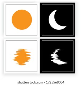 Sun and moon silhouette, vector. Four pieces minimalist poster design. Scandinavian wall art design. Wall artwork, wall decals. Black and white poster design, day and night, contrast