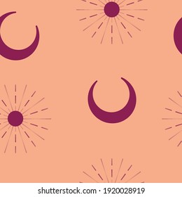Sun and moon simple pattern on peach orange background minimal scandinavian style witchcraft backdrop boho style