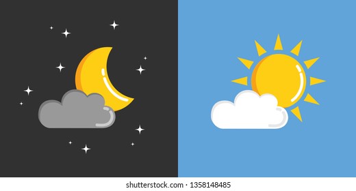 Sun And Moon In Sky Day And Night Vector Illustration EPS10