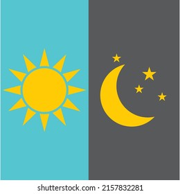Sun and moon in sky, day and night symbol