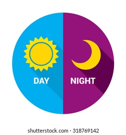 Sun and moon in sky, day and night. Vector