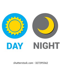 Sun and moon in sky, day and night. Vector