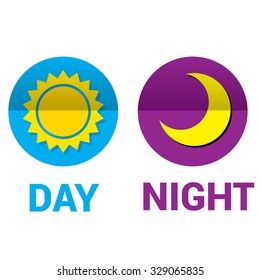 Sun and moon in sky, day and night. Vector