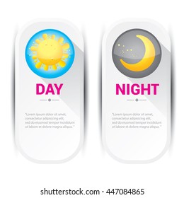 Sun and moon in sky, day and night. Vector illustration