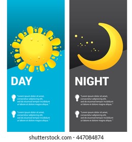 Sun and moon in sky, day and night. Vector illustration