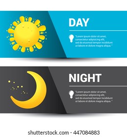 Sun and moon in sky, day and night. Vector illustration