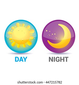 Sun and moon in sky, day and night. Vector