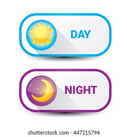 Sun and moon in sky, day and night. Vector