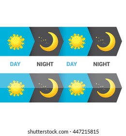 Sun and moon in sky, day and night. Vector