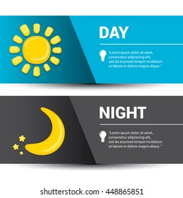 Sun and moon in sky, day and night. Vector illustration