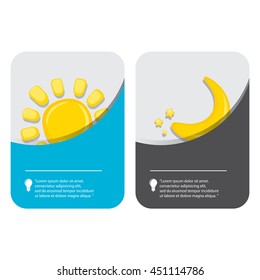 Sun and moon in sky, day and night. Vector illustration