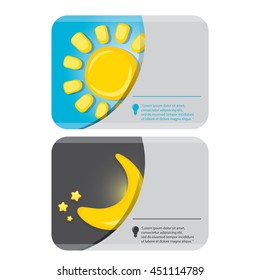 Sun and moon in sky, day and night. Vector illustration