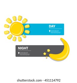 Sun and moon in sky, day and night. Vector illustration