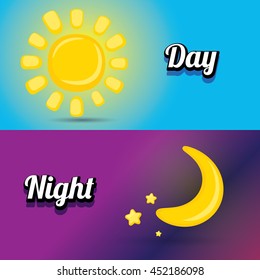 Sun and moon in sky, day and night. vector summer banner . Vector illustration