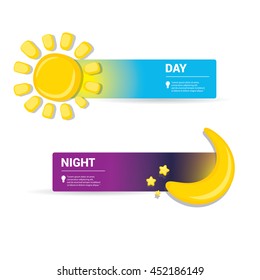 Sun and moon in sky, day and night. vector summer banner . Vector illustration