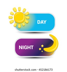 Sun and moon in sky, day and night. vector summer banner . Vector illustration