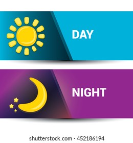 Sun and moon in sky, day and night. vector summer banner . Vector illustration