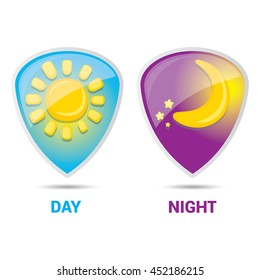 Sun and moon in sky, day and night. vector summer banner . Vector illustration