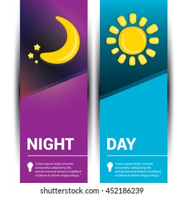 Sun and moon in sky, day and night. vector summer banner . Vector illustration