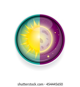 Sun and moon in sky, day and night. vector sun and vector full moon. Vector illustration