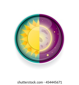 Sun and moon in sky, day and night. vector sun and vector full moon. Vector illustration