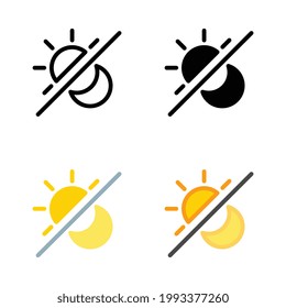 Sun and moon, solar and crescent for time and weather difference concept. morning-night, daytime-nighttime, light-dark. Day and night icon. Vector illustration. Design on white background. EPS 10