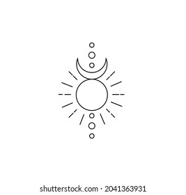 Sun And Moon Spiritual, Magic Sun Moon Symbol Simple Thin Line Icon Vector Illustration