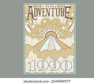 Sun, moon, star artwork. Mountain adventure vintage print design for t shirt. Explore more. Colorado national park artwork.