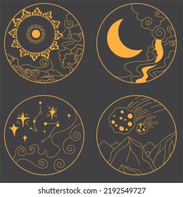 Sun, Moon, Star, Asteroid collection symbol vector