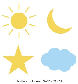 sun, moon, star, cloud icon vector set. Weather icons. sky icon vector, Cloud, star, moon, sun signs. vector illustration. 