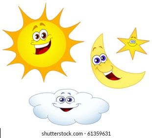 Sun moon star and cloud set