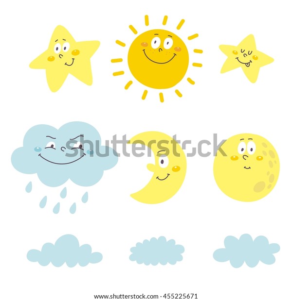 Sun Moon Star Cloud Set Stock Vector (Royalty Free) 455225671