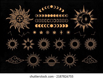 Sun, moon and star mystical or celestial with line art style illustration detailed and easy to edit