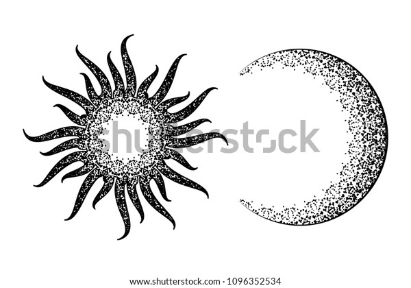 Sun Moon Star Planet Sketch Tattoo Stock Vector Royalty Free