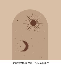 Sun, moon, star vector illustration in boho style 