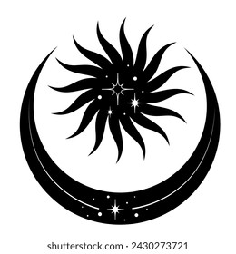  sun, moon and stars. Abstract symbol for cosmetics and packaging, jewelry, logo, tattoo. Esoteric.
